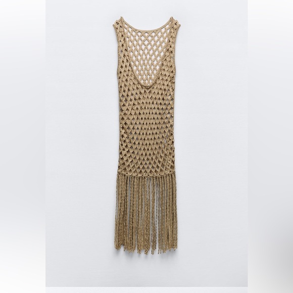 NEW Zara Mesh Dress with Fringe - Picture 5 of 7